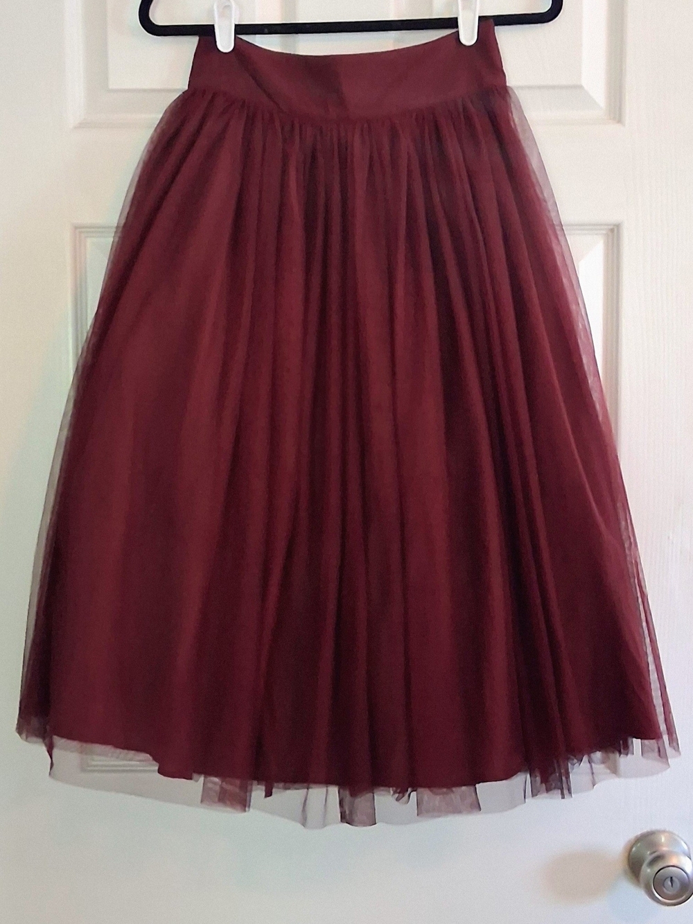 ASOS Burgundy Tulle Midi Skirt Layered Mesh Skater Circle Bow Size 2 - Picture 2 of 6